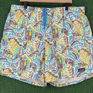 Patagonia Funhoggers Thriving Planet Lago Patterned Cotton Unlined Shorts Men XL
